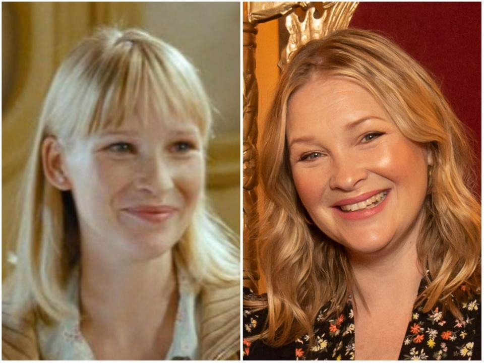 Joanna Page in ‘Love Actually’ and in 2022 (Universal, Getty)