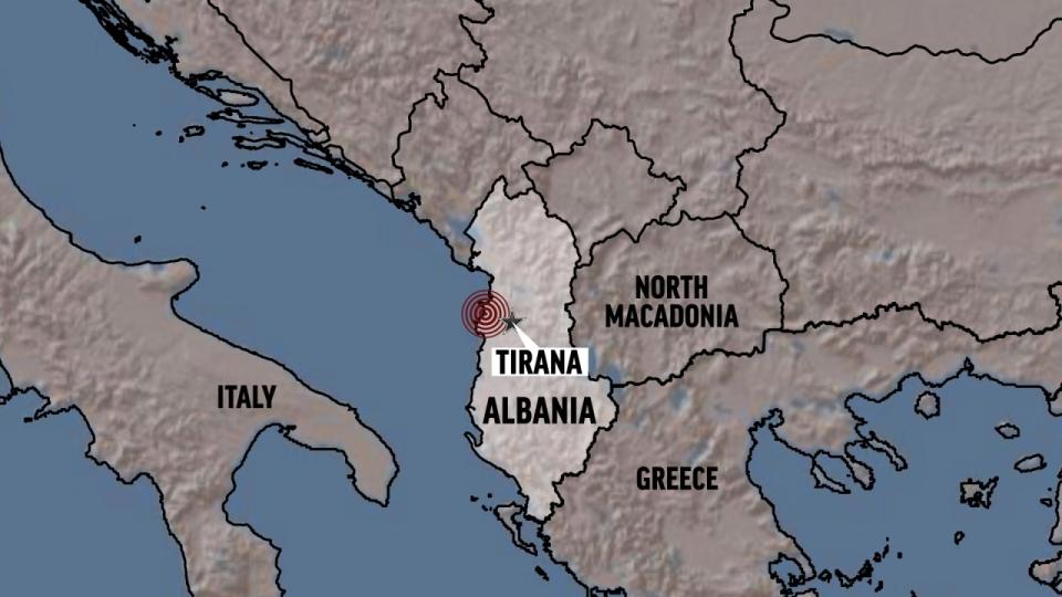 The location of the earthquake in Albania