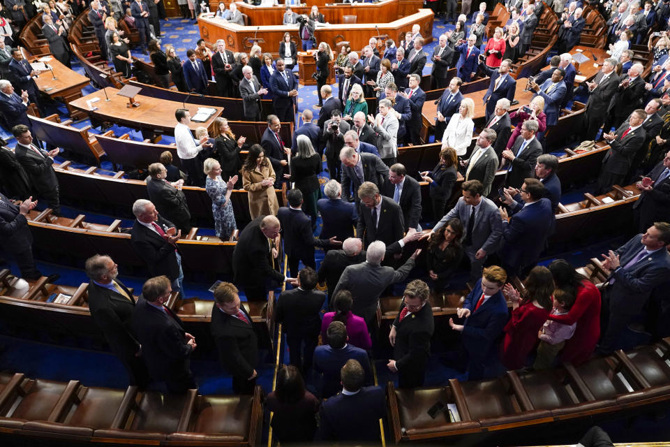 FILE - House Speaker-elect Rep. Kevin McCarthy, R-Calif., arrives on the House floor at the U.S. Capitol in Washington, early Saturday, Jan. 7, 2023. Since the drama of Kevin McCarthy's election as House speaker, there's been some movement toward opening the chamber to more public view. His office has signaled a willingness to broaden access, although how much is still being debated. (AP Photo/Andrew Harnik, File)