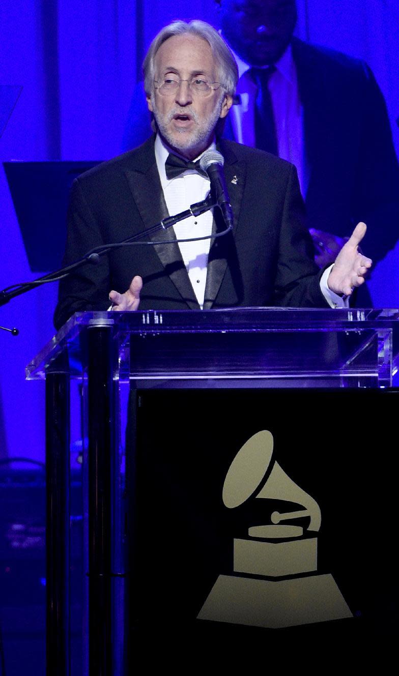 Recording Academy President and CEO, Neil Portnow, speaks at the Clive Davis and The Recording Academy Pre-Grammy Gala at the Beverly Hilton Hotel on Saturday, Feb. 11, 2017, in Beverly Hills, Calif. (Photo by Chris Pizzello/Invision/AP)