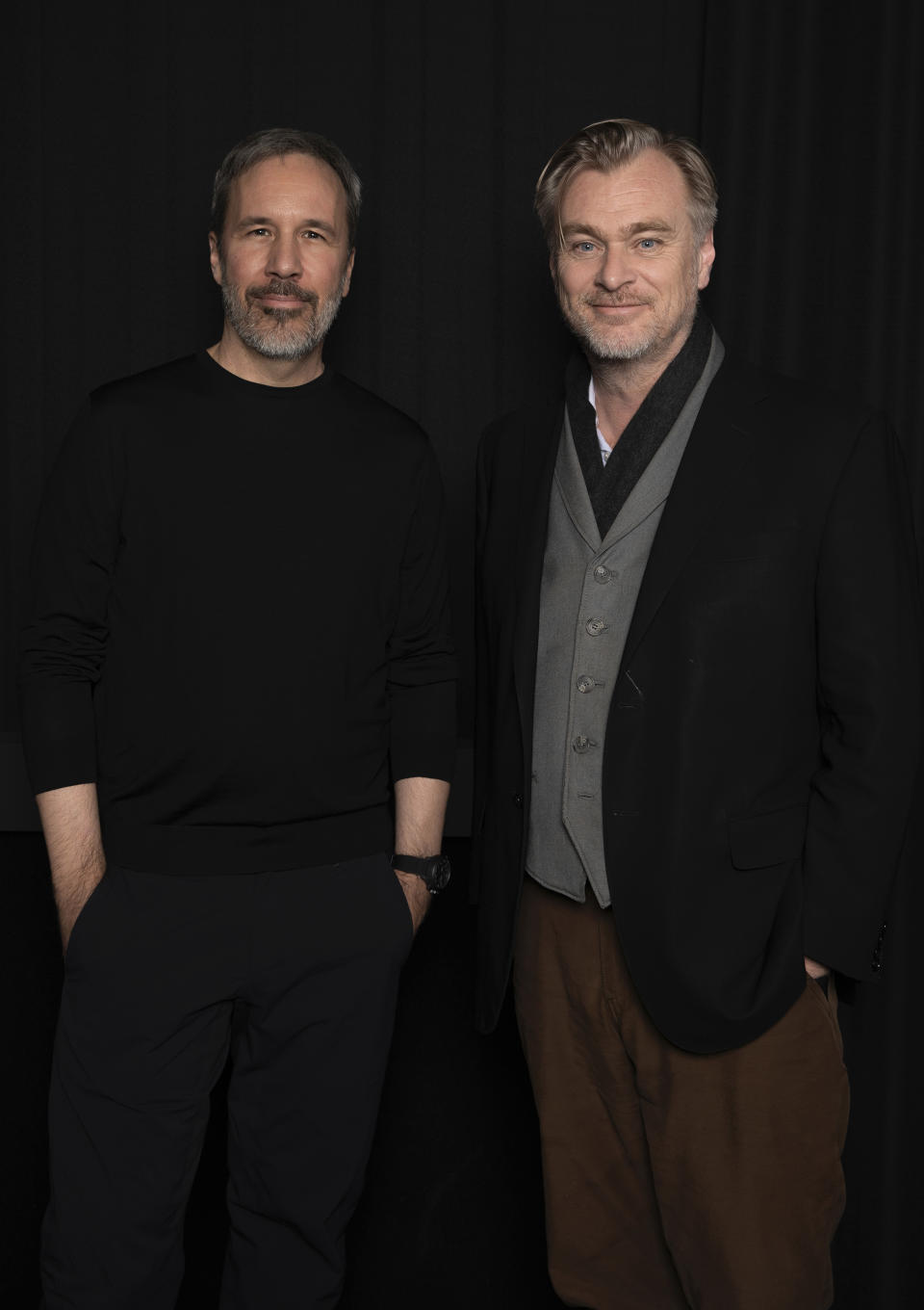 Denis Villeneuve, left, and Christopher Nolan pose for a portrait on Friday, Feb. 2, 2024, in Los Angeles. (Photo by Rebecca Cabage/Invision/AP)