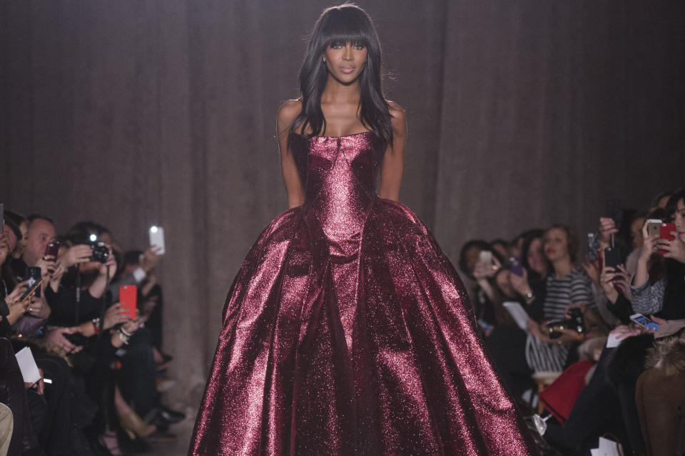 Naomi Campbell walks the runway as the Zac Posen Fall 2015 show in New York on Feb. 16, 2015.