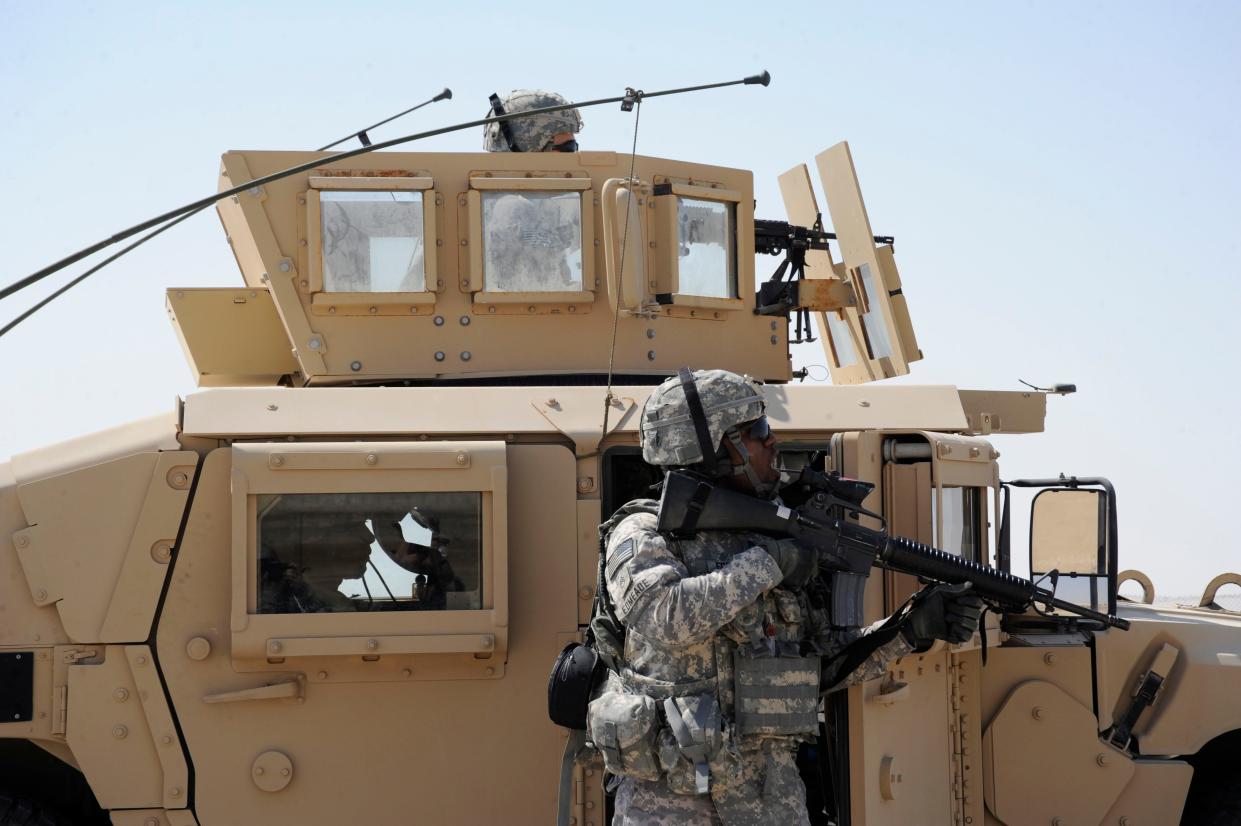 Former Army Staff Sgt. Luwi Edmeade, 3rd Battalion, 2nd Air Defense Artillery, positions to perform a vehicle takedown during an exercise Oct. 27, 2020 at an undisclosed location in Southwest Asia. Edmeade died after being struck by a vehicle Jan. 25, 2024 on the east of Indianapolis.