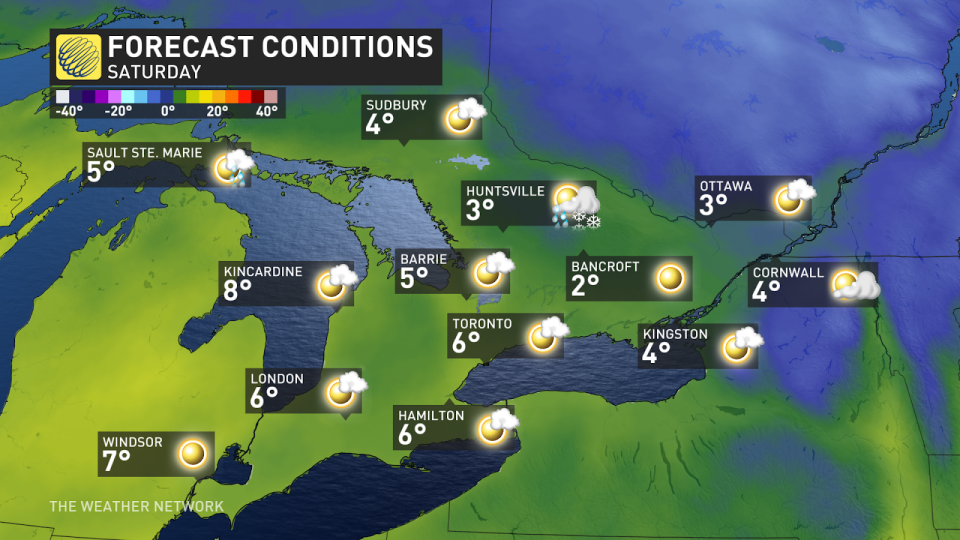 Ontario conditions Saturday