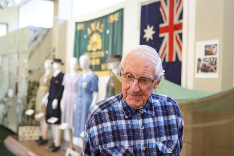 A World War II veteran is seen inside a war museum in Sydney