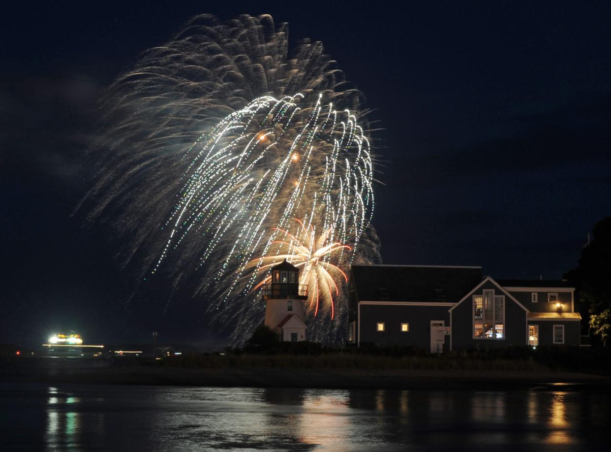 A fireworks display over Lewis Bay on Labor Day weekend last year. Christine Hochkeppel/Cape Cod