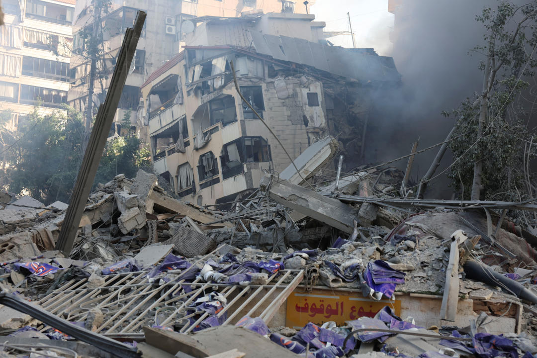 A view of damaged buildings and debris in the aftermath of a strike amid ongoing hostilities between Hezbollah and Israeli forces, in Beirut’s southern suburbs, Lebanon October 3, 2024. REUTERS/Mohamed Azakir