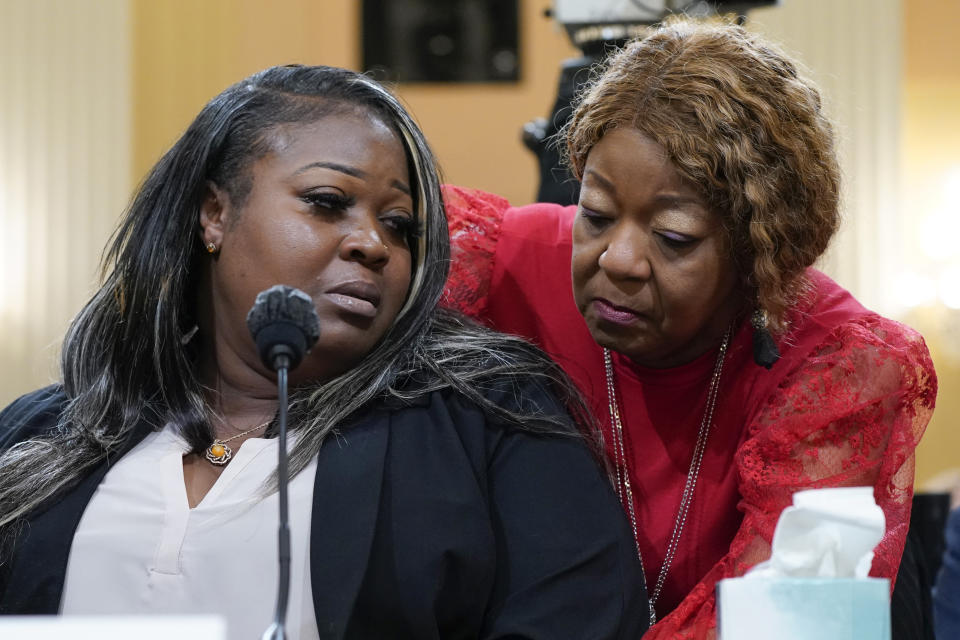 FILE - Former Georgia election workers, Wandrea "Shaye" Moss is comforted by her mother Ruby Freeman, right, at the Capitol in Washington, June 21, 2022. Rudy Giuliani's creditors, including the two former Georgia election workers who won a $148 million defamation judgment against him, are opposing his attempt to convert his bankruptcy into a liquidation, saying they'll likely ask that the case be thrown out instead because of what they call his flouting of bankruptcy laws. (AP Photo/Jacquelyn Martin, File)