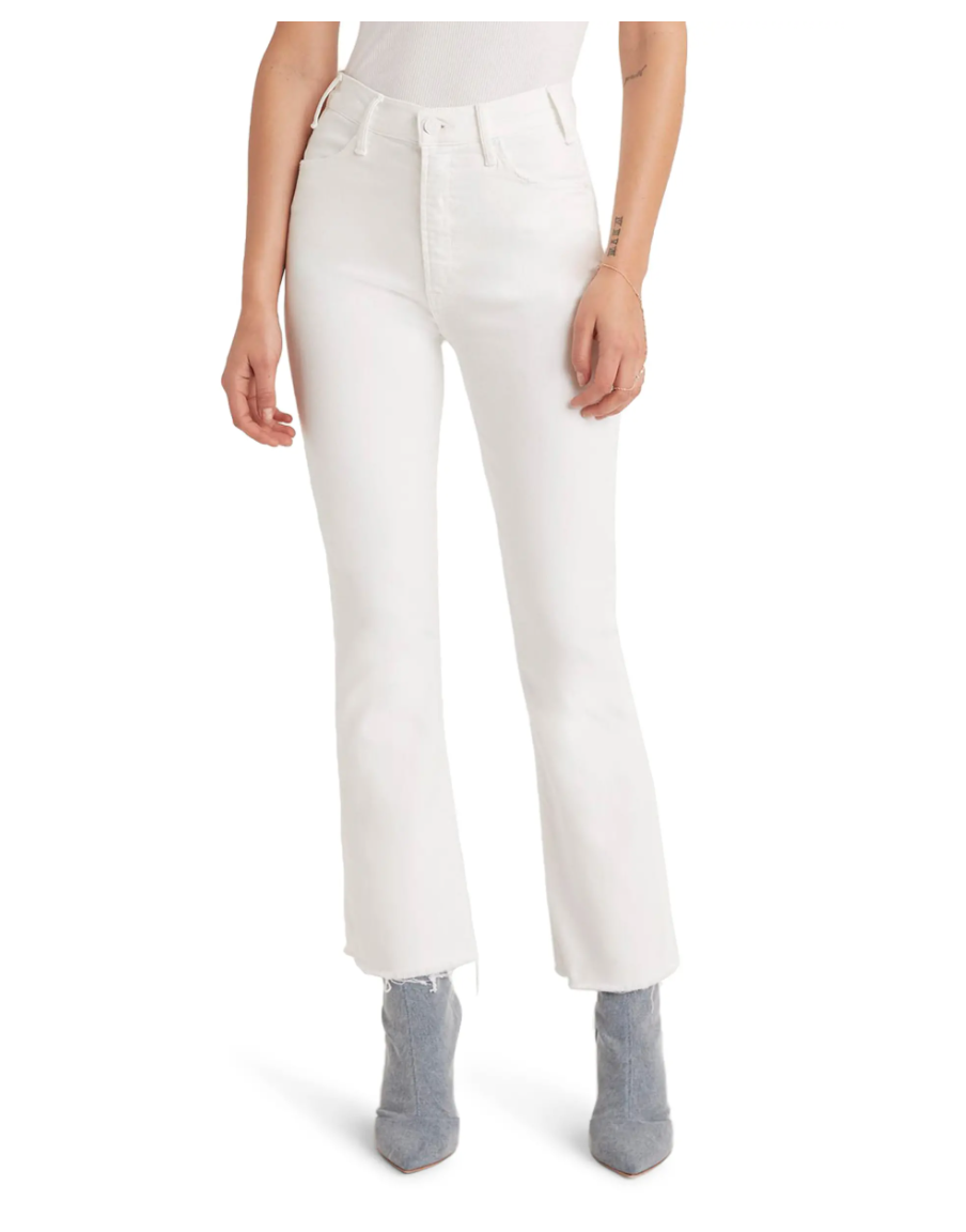 Mother The Hustler High Waist Fray Hem Ankle Bootcut Jeans. Image via Nordstrom.