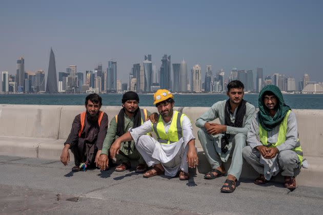 Pakistani migrant laborers taking a break in Doha last month. (Photo: via Associated Press)