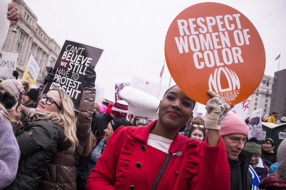 Demonstrators march down Pennsylvania Avenue during the 2019 Women’s March on Jan. 19, 2019 in Washington. (Photo: Zach Gibson/Getty Images)