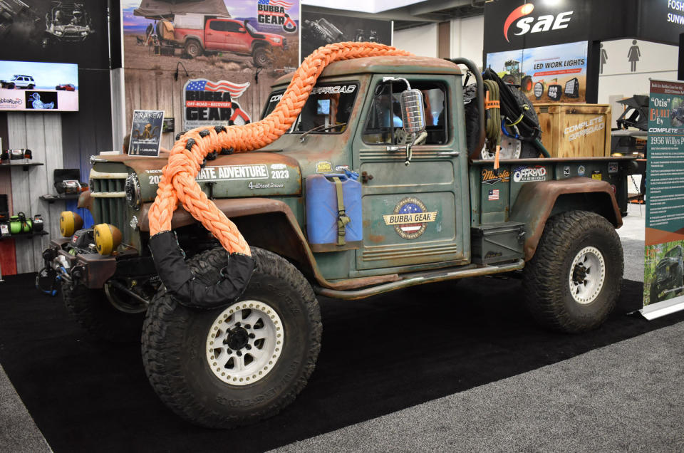 <p>‘Otis’ was built for the 2023 Ultimate Adventure off-road challenge. The ‘56 body sits atop a modified 2007 JKU frame. Power comes from a 5.3-litre LS motor and 4L60E transmission and reaches the trail via Raceline beadlock wheels and 40-inch Milestar Patagonia tires. A custom work rack in the bed holds Bubba Gear recovery gear.</p>