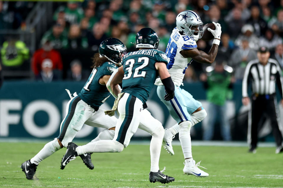 CeeDee Lamb (88) and the Cowboys came up just short against the Eagles despite numerous chances to capitalize deep in Philadelphia territory in the fourth quarter. (Photo by Tim Nwachukwu/Getty Images)