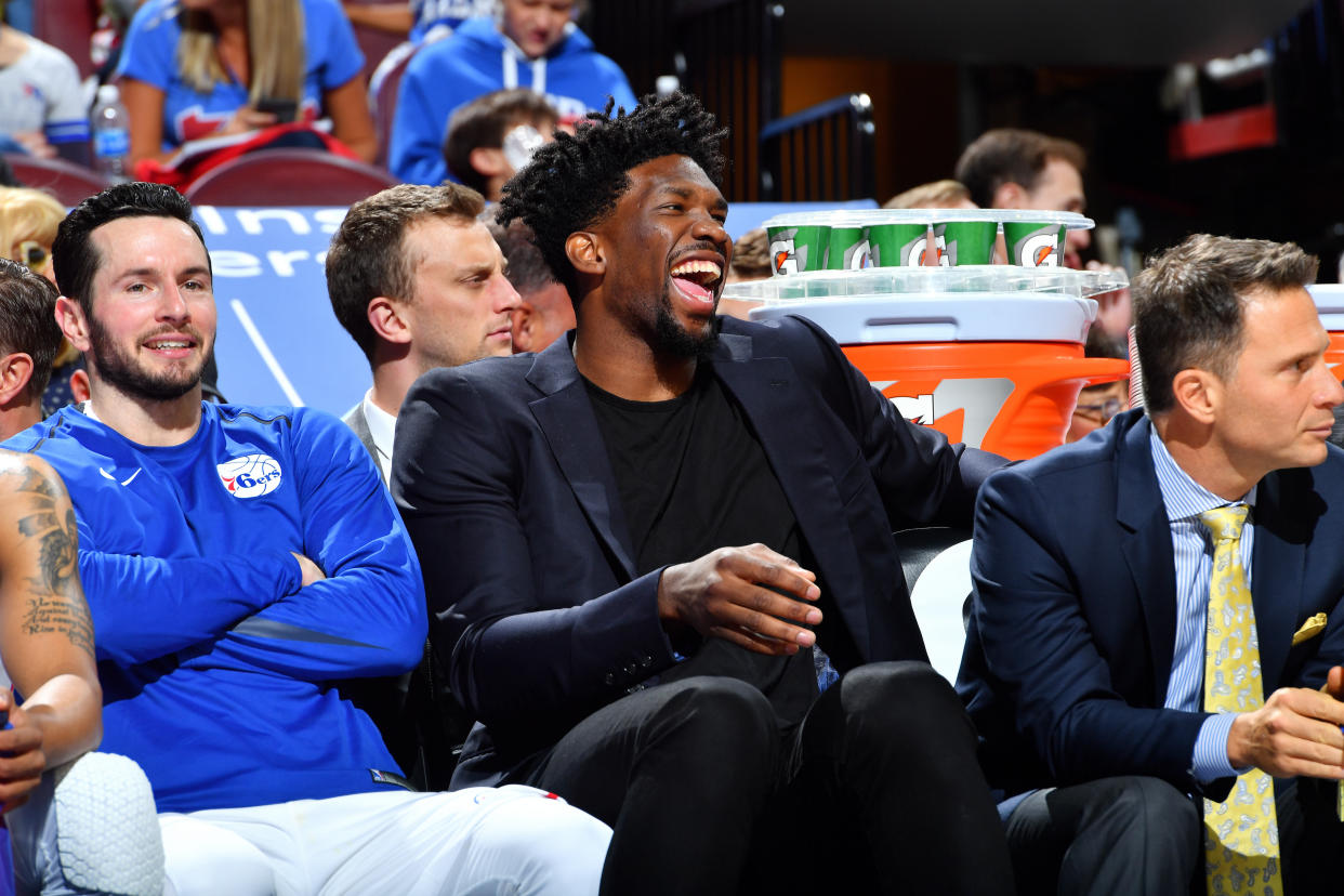 Joel Embiid has many, many reasons to smile after agreeing to a five-year maximum contract extension. (Getty)