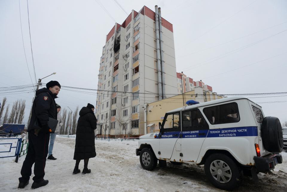 A view shows a damaged multi-storey apartment block following a reported drone attack in Voronezh (REUTERS)