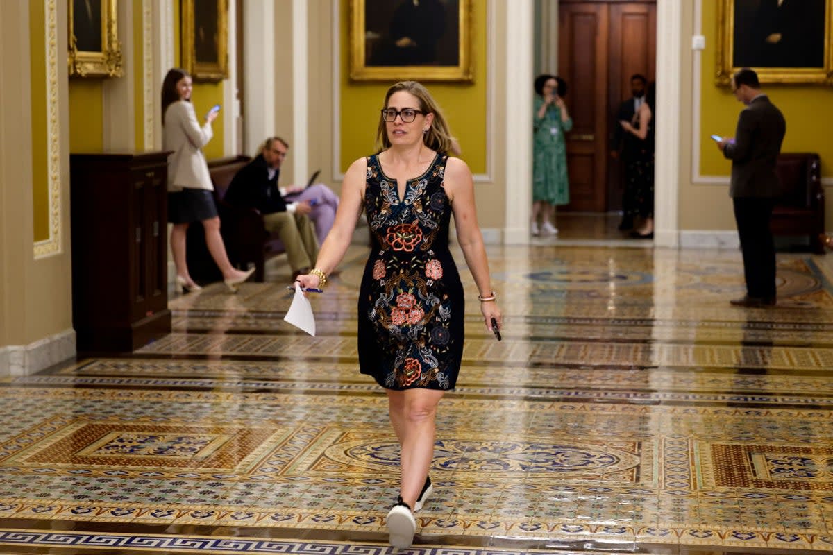 Independent Senator Kyrsten Sinema, from Arizona, has championed legislation to improved firefighter pay. But it is unclear if the bill will pass before the end of the 2024 Congressional session (Getty Images)