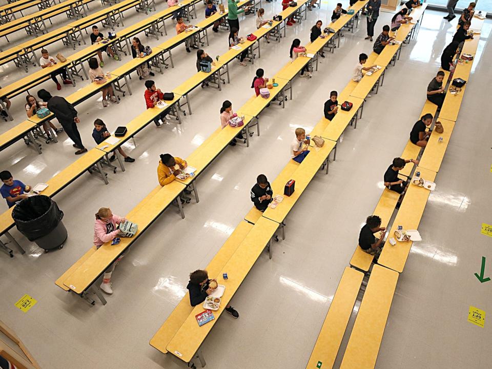 school students socially distant cafeteria