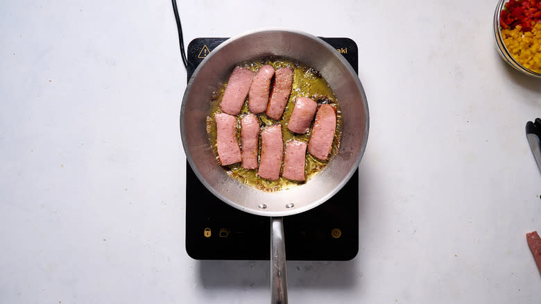 browning andouille in a skillet