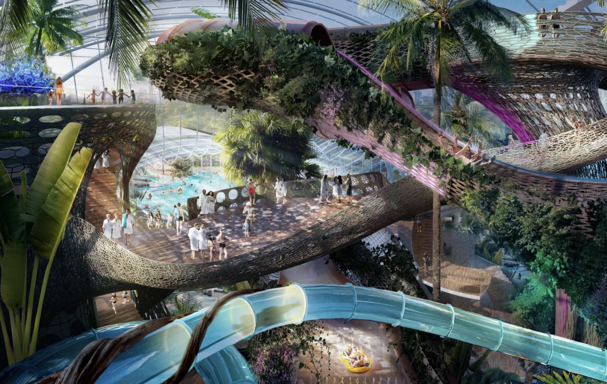 The £250m Therme waterpark in Manchester will feature 25 pools and 30 waterslides. (Therme)