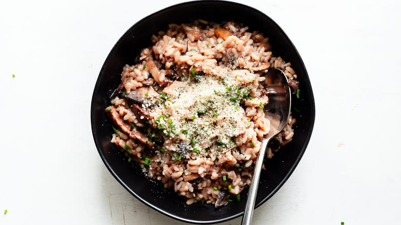 Risotto in black bowl