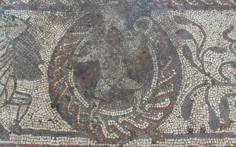 A close up of the mosaic illustrating the colour and detail of the scenes