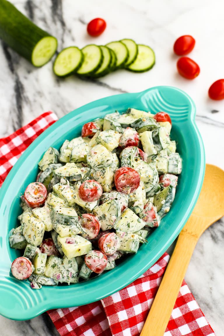 Cucumber and Tomato Salad with Creamy Herb Dressing