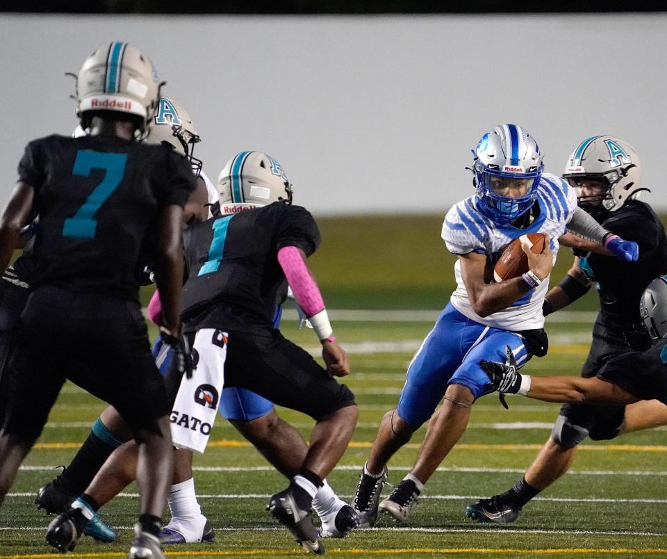 WR Jude Santana has scored touchdowns in the running and passing games for the undefeated Deltona Wolves.