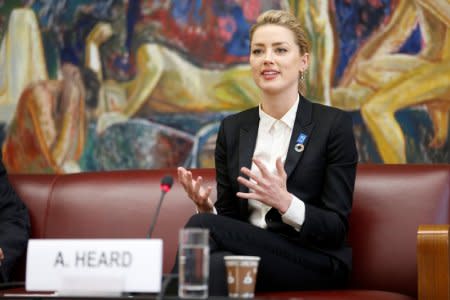 American actress Amber Heard speaks about her human rights experiences on the occasion of the 70th anniversary of the Universal Declaration of Human Rights at United Nations in Geneva, Switzerland, October 22, 2018. REUTERS/Pierre Albouy