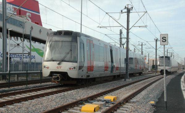 Late running: testing new trams on the line adjacent to Hook of Holland's quayside: RET