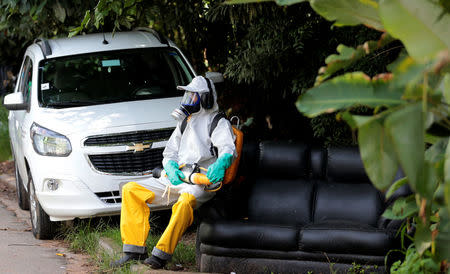 A State Endemics Control health agent is seen during a campaign against yellow fever in Sao Paulo, Brazil January 17, 2018. REUTERS/Leonardo Benassatto