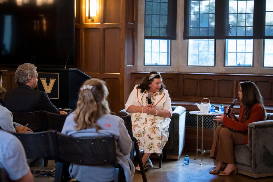 British Ambassador Karen Pierce visits Vanderbilt University for a fireside chat with former spokesperson for the US department, Morgan Ortagus in Nashville, Tenn., Monday, Oct. 23, 2023.
