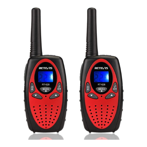 black and red walkie talkies for kids against white background