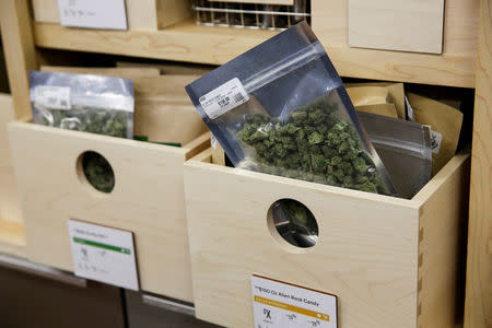FILE PHOTO: Marijuana is seen for sale at Harborside, one of California's largest and oldest dispensaries of medical marijuana, on the first day of legalized recreational marijuana sales in Oakland, California, U.S., January 1, 2018. REUTERS/Elijah Nouvelage/File Photo