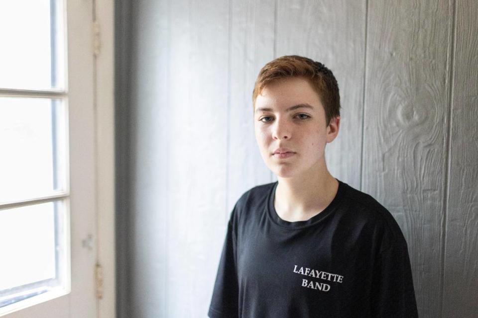Henry Svec, 13, at his home in Lexington, Ky., Tuesday, May 2, 2023. Henry and his mother Kelly are concerned about the new law that passed out of the Legislature this session banning gender-affirming care for trans youth. Silas Walker/swalker@herald-leader.com