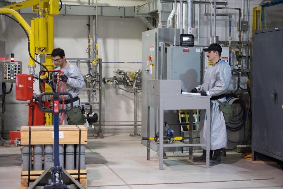 Maintenence employees work the Lareral A Entry at the Pueblo Chemical Agent-Destruction Pilot Plant (PCAPP) on Thursday, June 8, 2023.