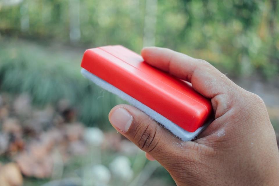 Person holding board eraser