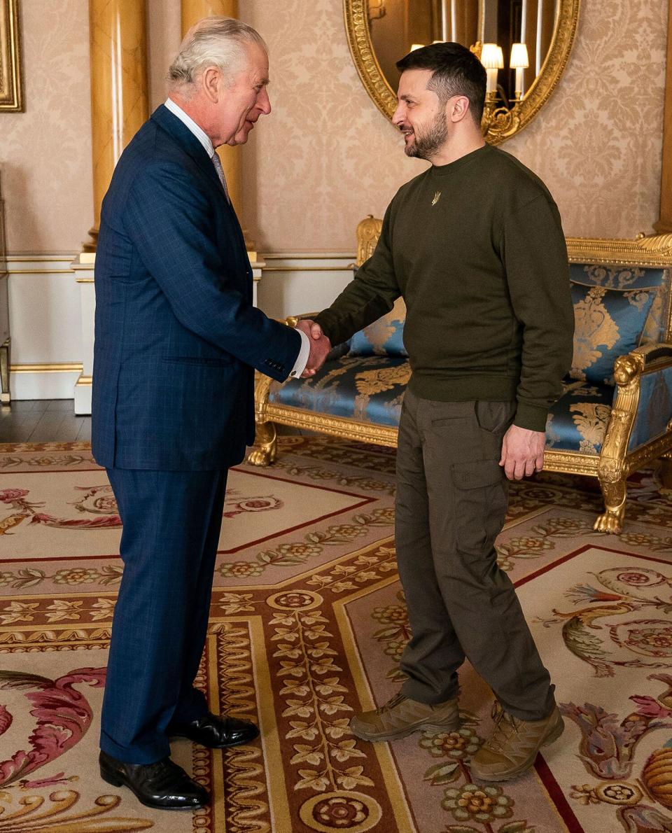 King Charles III holds an audience with Ukrainian President Volodymyr Zelensky at Buckingham Palace, London
