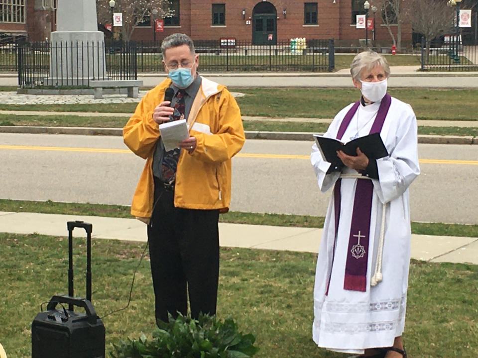 Rev. Paul Doyle of the Park Congregational Church and Rev. Mary Robinson of the St. Mark Evangelical Lutheran Church preside over a Blessing of the Psalms in this file photo