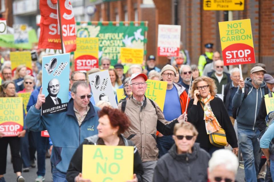 Protesters march from Leiston to Sizewell beach to oppose the new nuclear power station (Gregg Brown/PA) (PA Media)