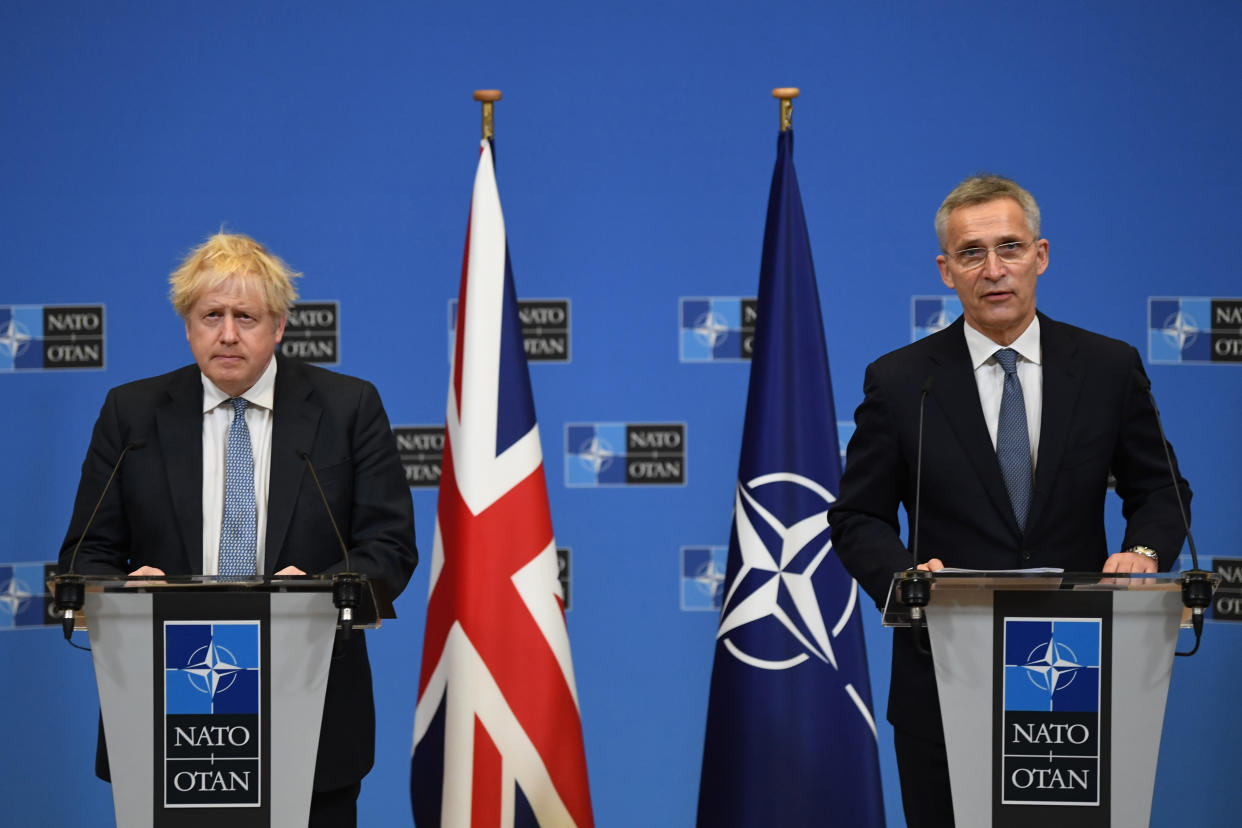 Prime Minister Boris Johnson (left) during his meeting with Nato secretary general Jens Stoltenberg at Nato Headquarters in Brussels, Belgium, as tensions remain high over the build-up of Russian forces near the border with Ukraine. Picture date: Thursday February 10, 2022.