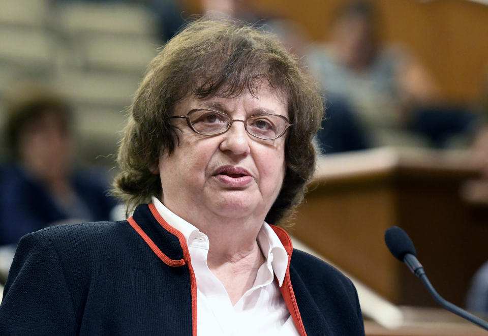 FILE - In this May 15, 2018, file photo, Barbara Underwood interviews with legislative leaders in Albany, N.Y., for the office of New York attorney general. Underwood and President Donald Trump’s charitable foundation reached a deal on Tuesday, Dec. 18, 2018, to dissolve the foundation and distribute its remaining assets to other nonprofit groups. (AP Photo/Hans Pennick, File)