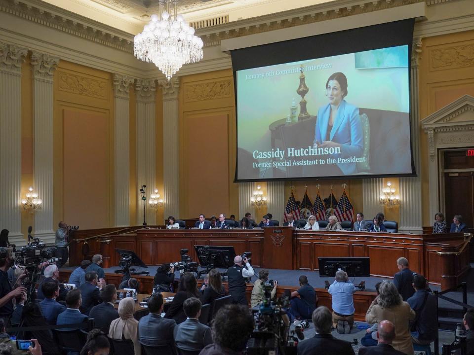 Cassidy Hutchinson’s testimony is shown during the fifth January 6 committee hearing on June 23, 2022.