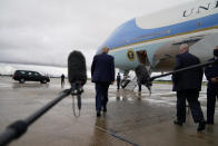 FILE - In this Sept. 10, 2020, file photo President Donald Trump boards Air Force One for a trip to a campaign rally in Freeland, Mich., in Andrews Air Force Base, Md. (AP Photo/Evan Vucci, File)