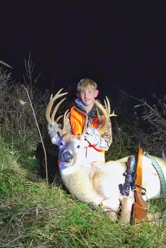 Kaden Sheat borrowed his grandpa's well-used deer rifle to kill this 22-point buck.