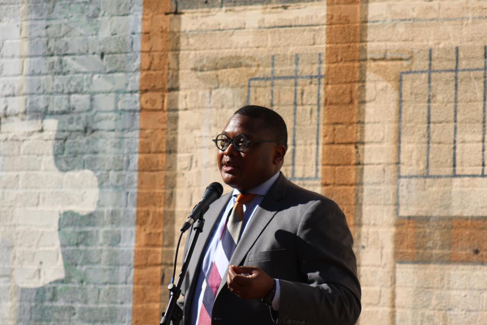 J. Lawrence Turner, a pastor from Memphis, speaks at a prayer vigil the Statewide African American Clergy Initiative (SAACI) organized around the special COVID-19 legislative session. Turner serves as president of SAACI.