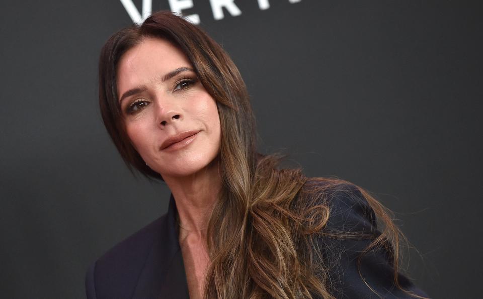 British fashion designer and singer Victoria Beckham arrives for the film's premiere "Lola" at the Bruin Theater in Los Angeles, California on February 3, 2024.