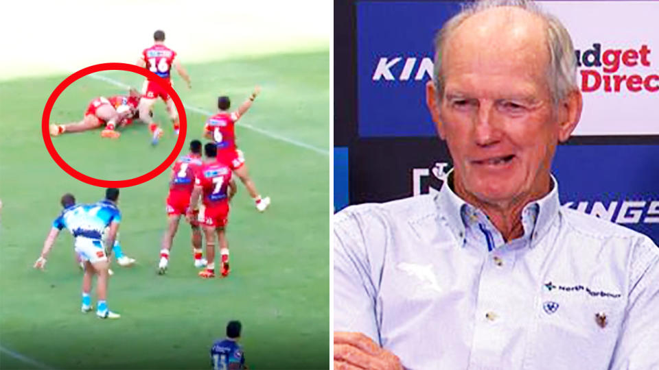 Wayne Bennett, pictured here after Robert Jennings' inexplicable brain fade.