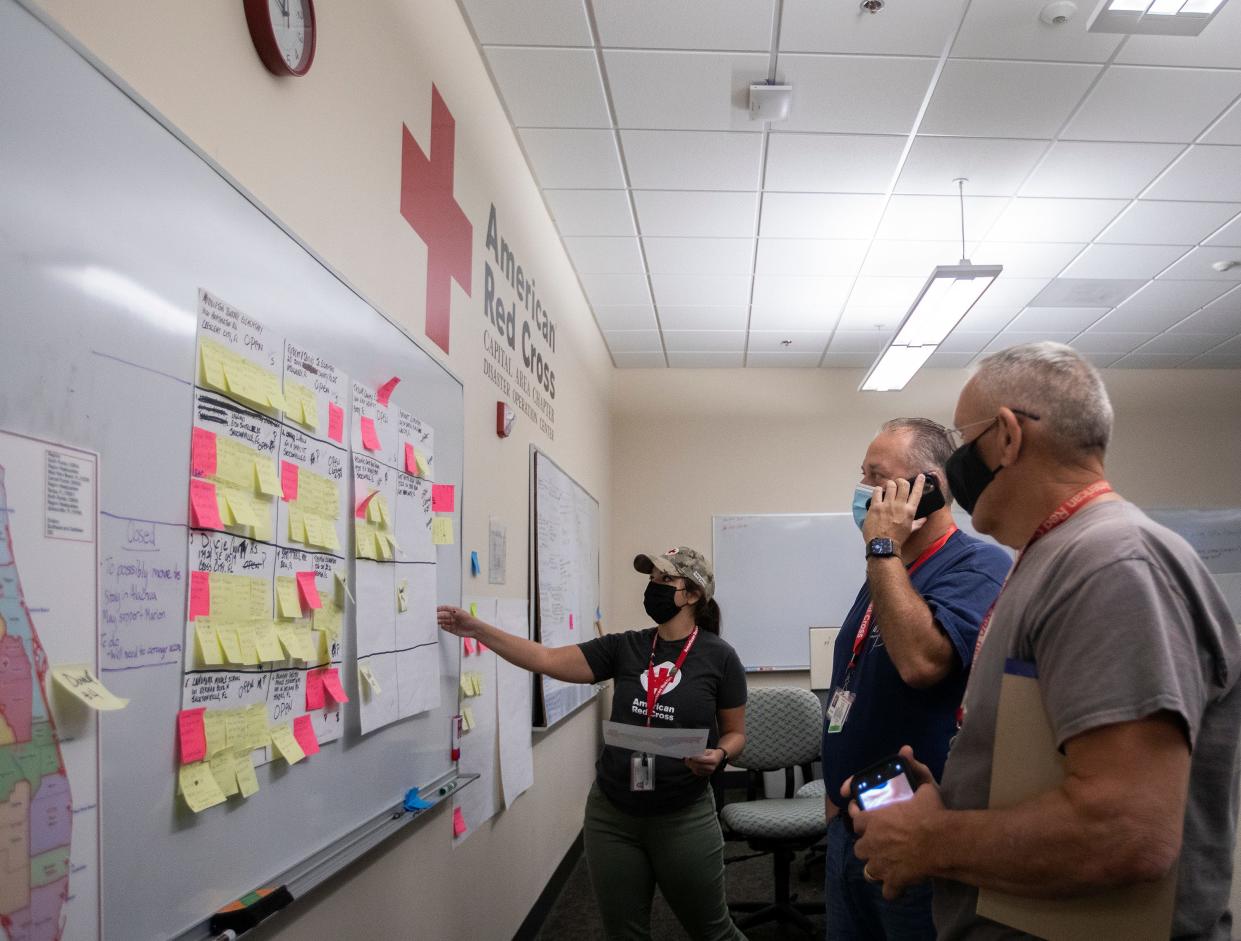 Staff and volunteers at the Red Cross Capital Area Chapter organize and prepare to help those affected by Hurricane Ian on Thursday, Sept. 29, 2022 in Tallahassee, Fla. 