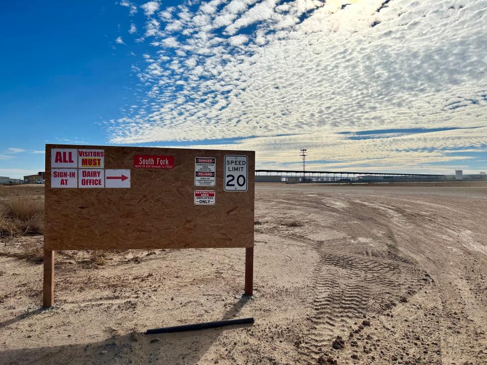 Entrance of South Fork Dairy near Dimmitt, Texas.