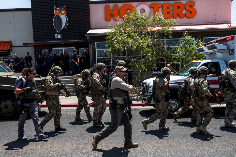 Law enforcement agencies responding to an active shooter in El Paso, Texas, on Saturday. (Photo: Joel Angel Juarez/AFP/Getty Images)